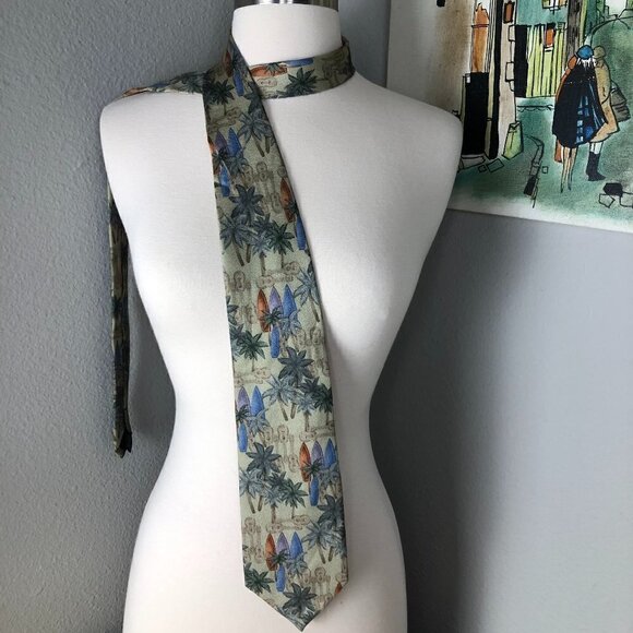 Tropicals By Tango Silk Necktie - Palm Trees, Surf Boards & Ukules NWT's - Picture 9 of 10